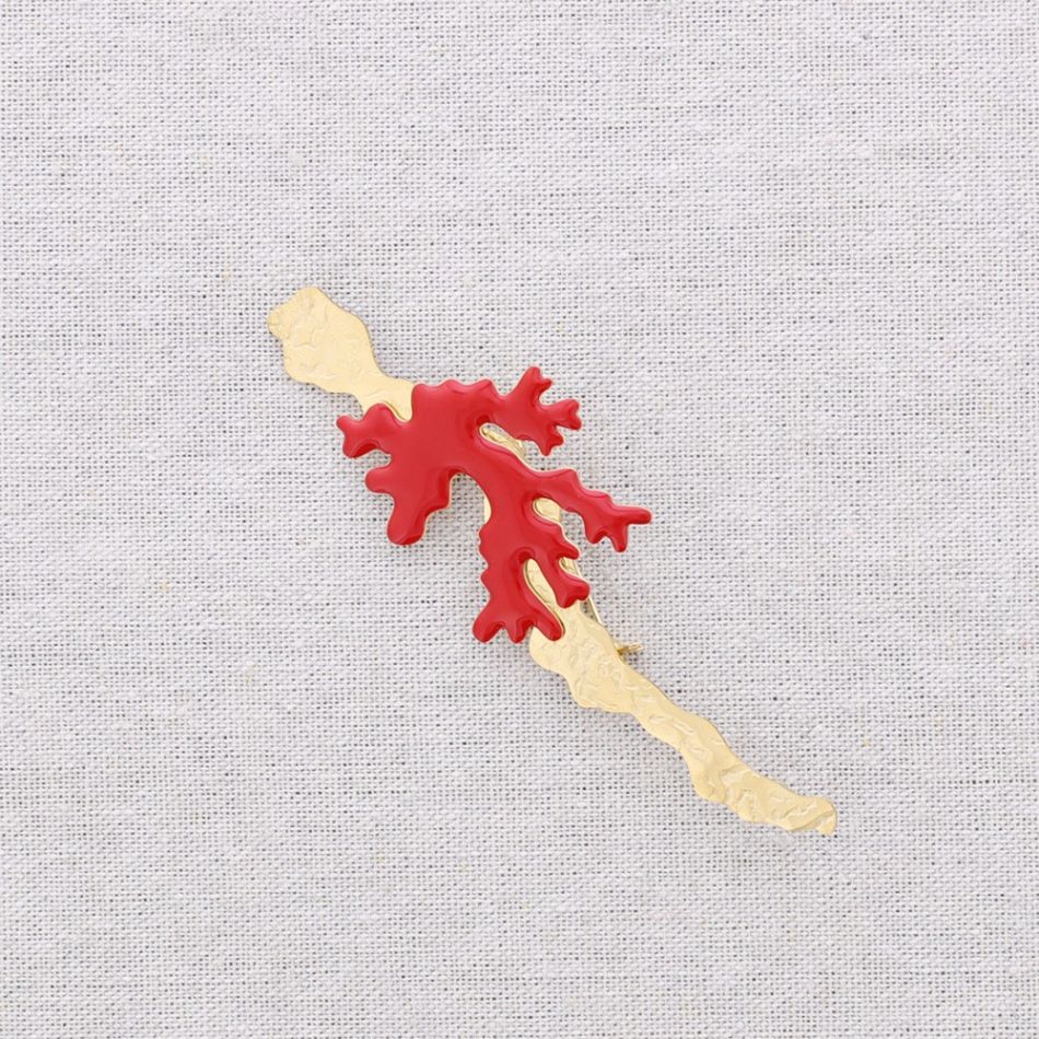 CORAL ENAMEL STEEL BROOCH