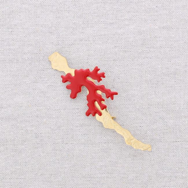 CORAL ENAMEL STEEL BROOCH