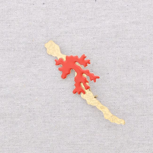 BROCHE ACERO CORAL ESMALTE