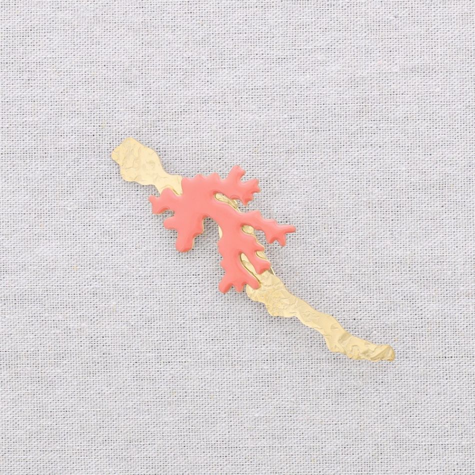 CORAL ENAMEL STEEL BROOCH