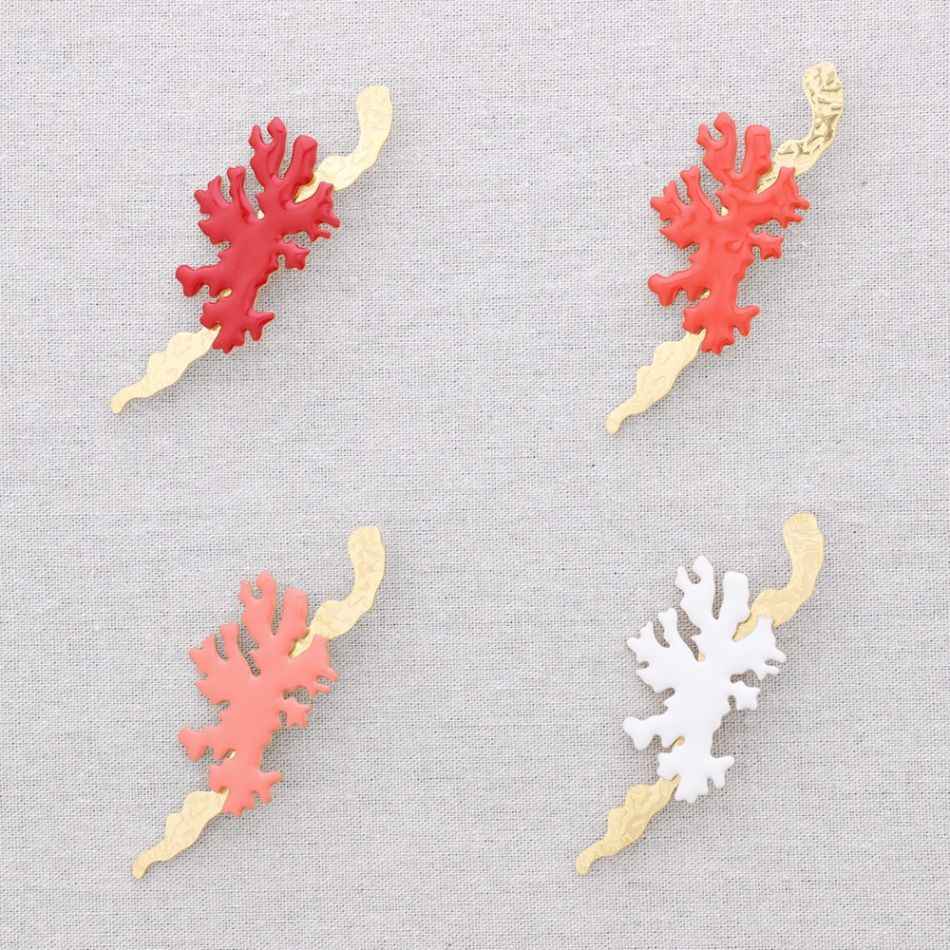 CORAL ENAMEL STEEL BROOCH