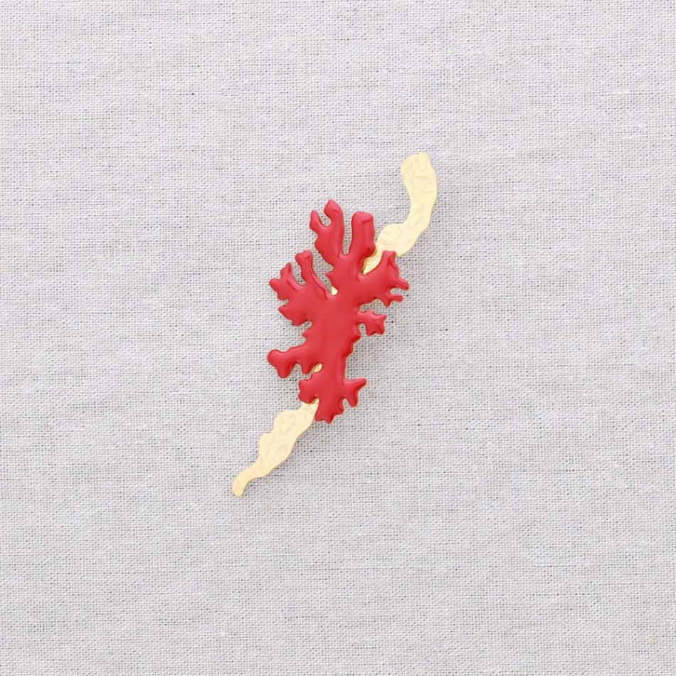 CORAL ENAMEL STEEL BROOCH