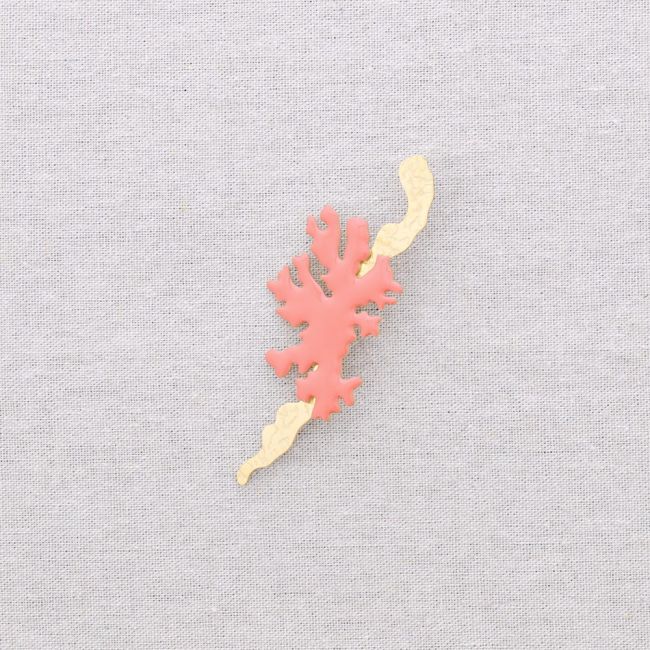 CORAL ENAMEL STEEL BROOCH