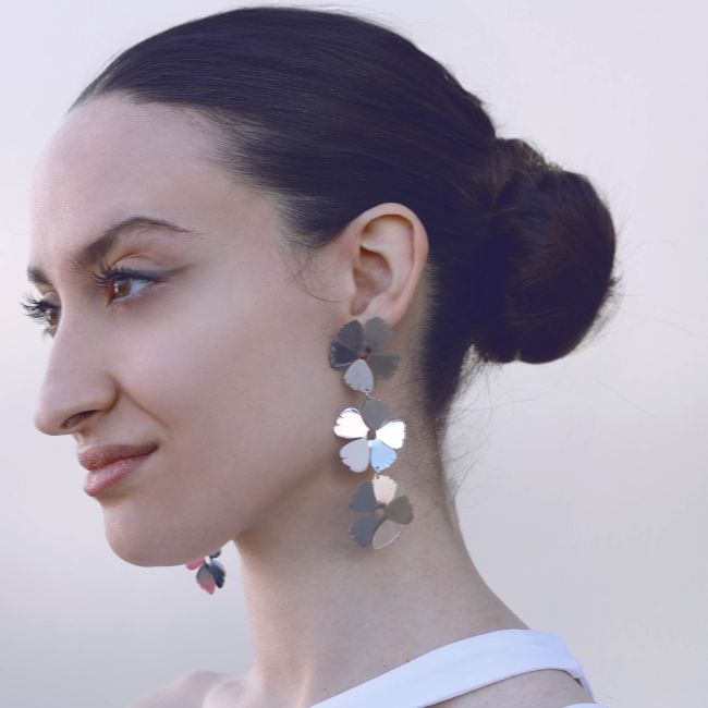 PENDIENTES ACERO COLGANTE FLORES