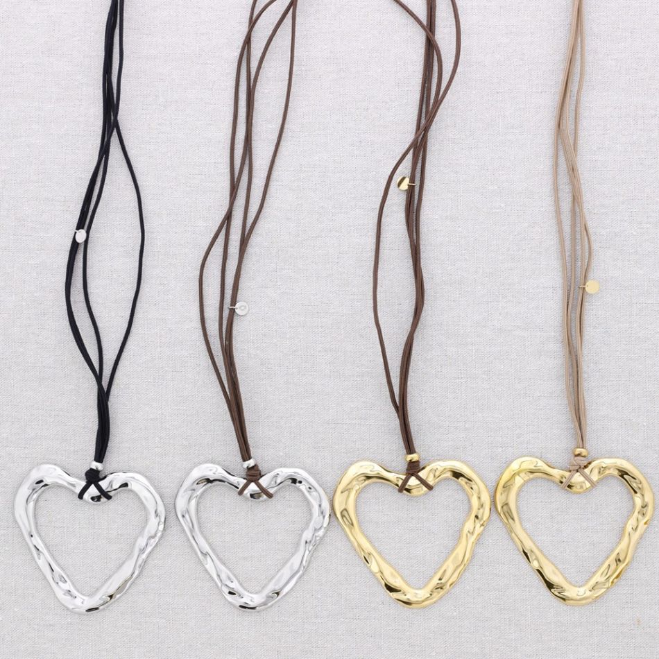 LONG ELASTIC STEEL NECKLACE HEART PENDANT