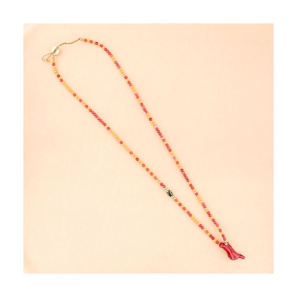 LONG CORAL PENDANT BEADS NECKLACE