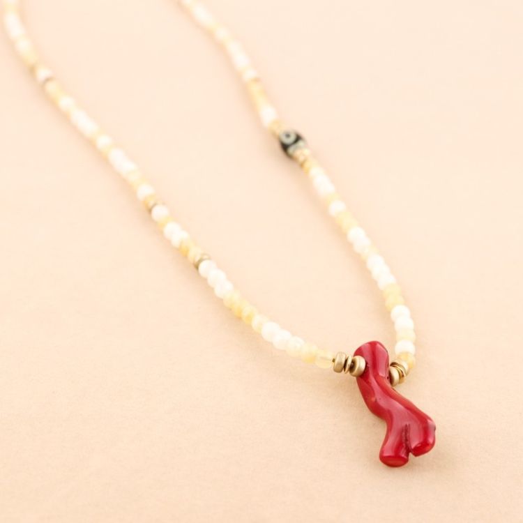 COLLAR LARGO CUENTAS COLGANTE CORAL