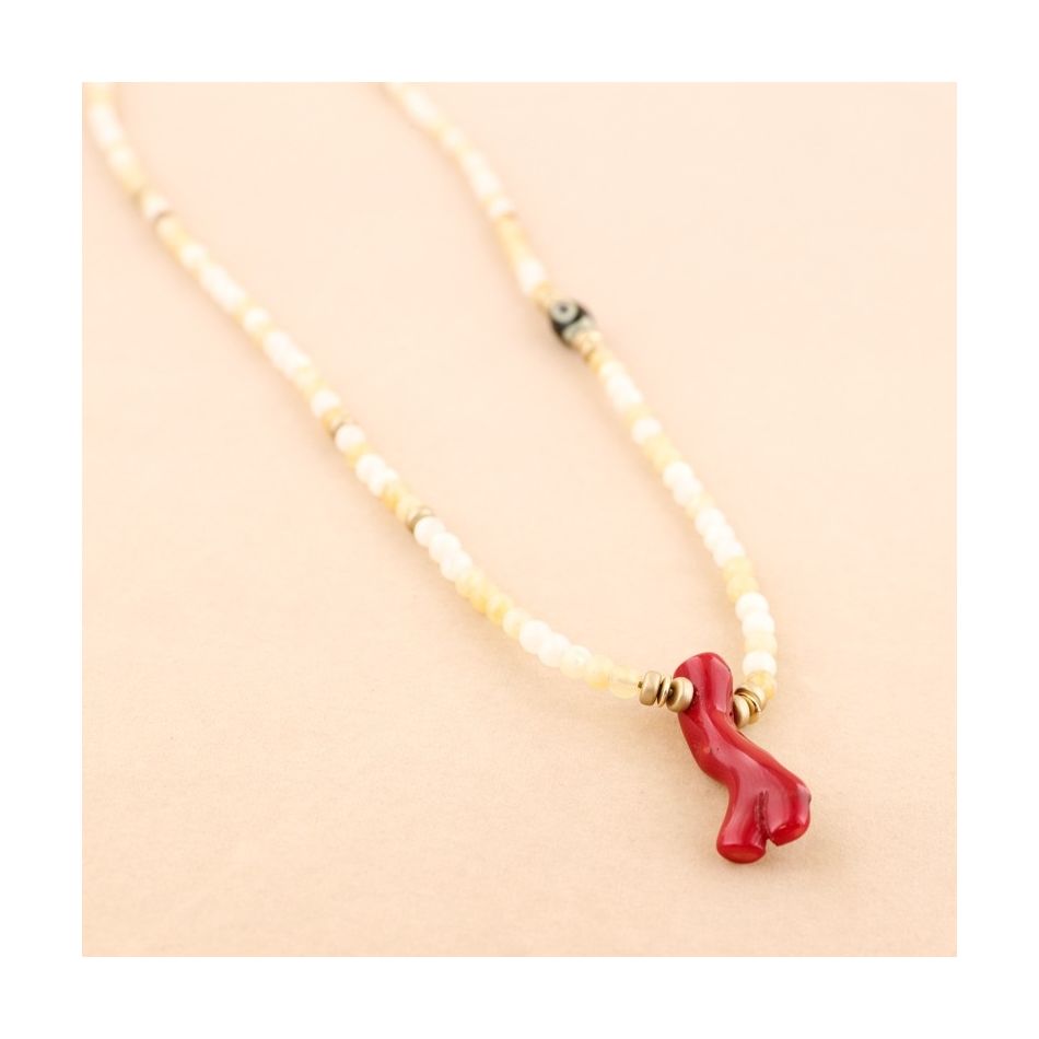 COLLAR LARGO CUENTAS COLGANTE CORAL