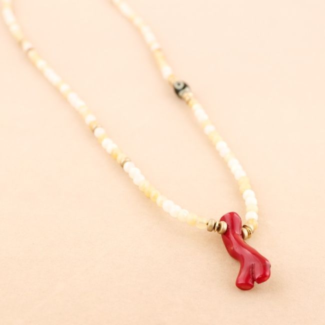 COLLAR LARGO CUENTAS COLGANTE CORAL