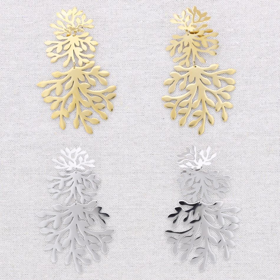 STAINLESS STEEL EARRINGS CORAL PENDANT