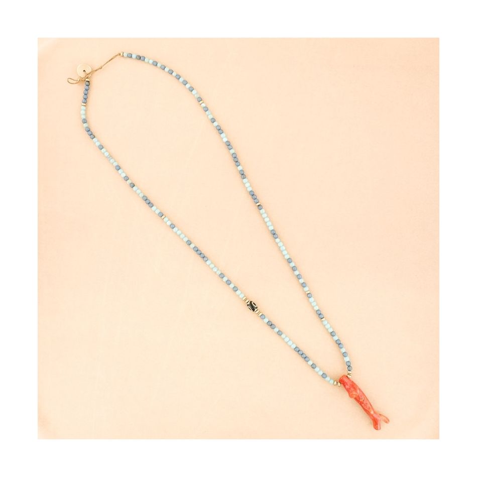 COLLAR LARGO CUENTAS COLGANTE CORAL