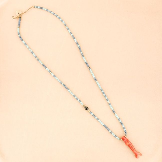 COLLAR LARGO CUENTAS COLGANTE CORAL