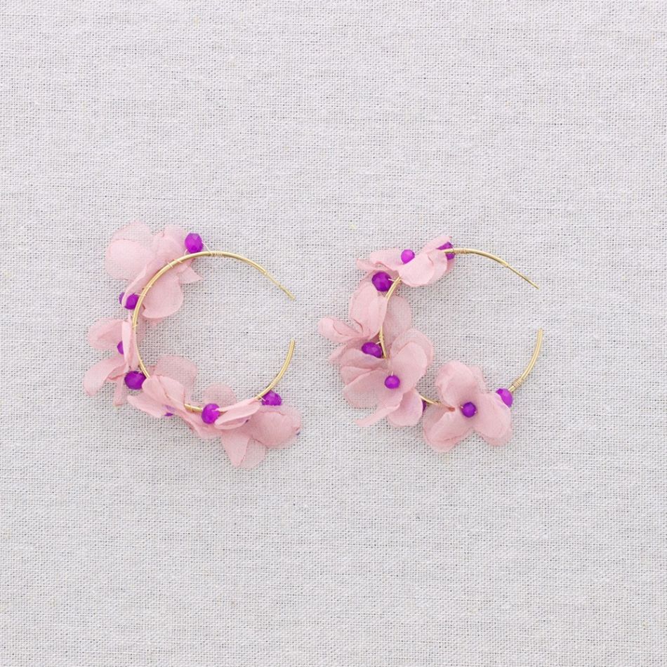 PENDIENTES ACERO ARO FLOR TELA