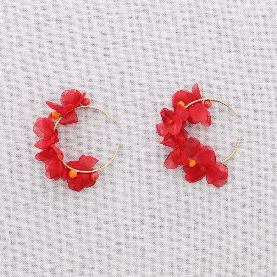 PENDIENTES ACERO ARO FLOR TELA