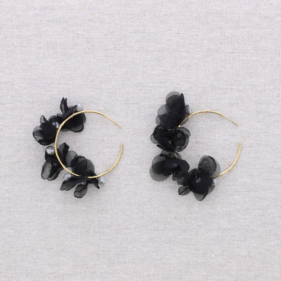 PENDIENTES ACERO ARO FLOR TELA