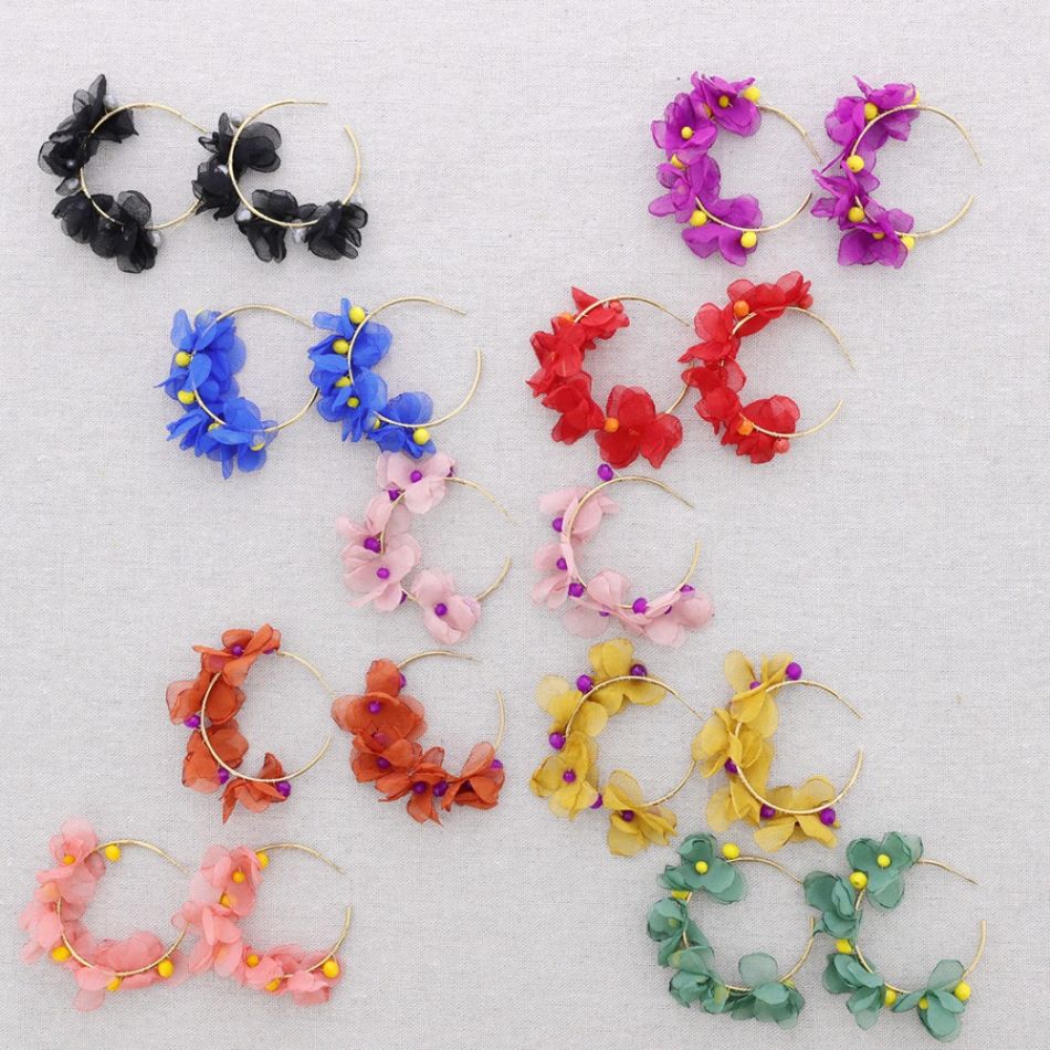 PENDIENTES ACERO ARO FLOR TELA