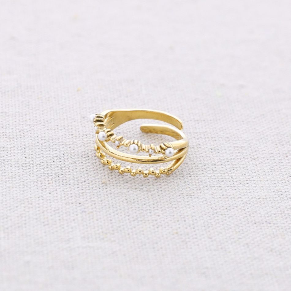 STEEL RING WITH VARIOUS BEAD STRIPS
