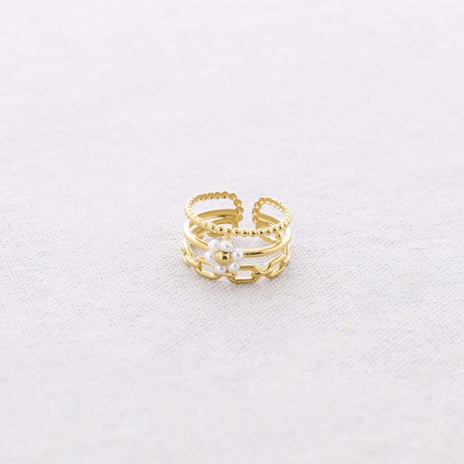 ANILLO ACERO TRES TIRAS CUENTAS