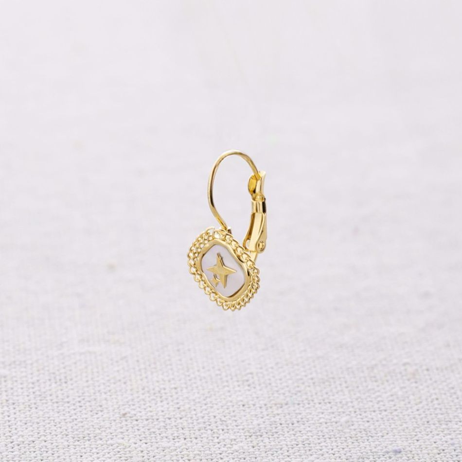 STEEL EARRINGS WITH NACRE STAR FRENCH LEVER BACK