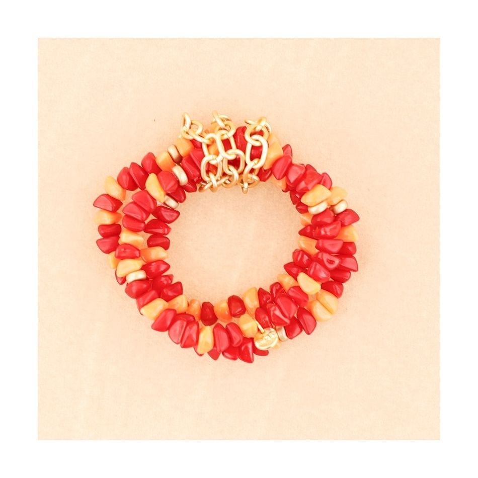 PULSERA ELÁSTICA TRES TIRAS CUENTAS RESINA
