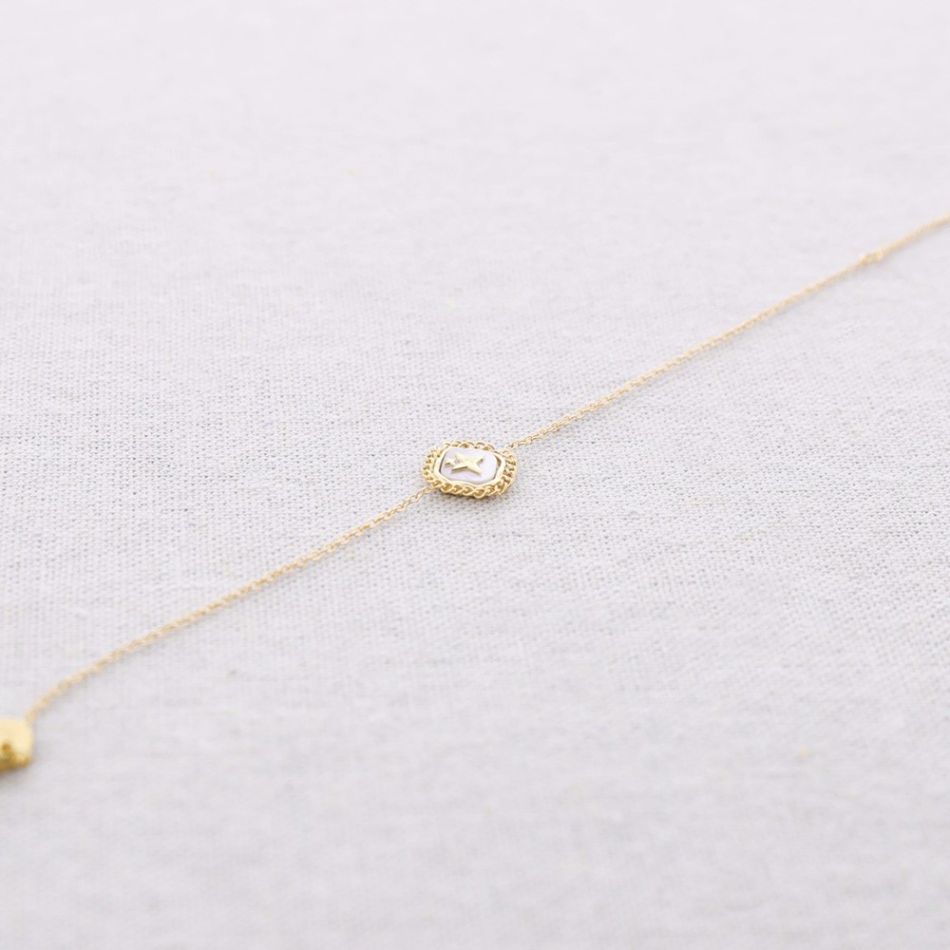 STEEL BRACELET CHAIN SQUARE MEDAL NACRE MEDAL CHAIN