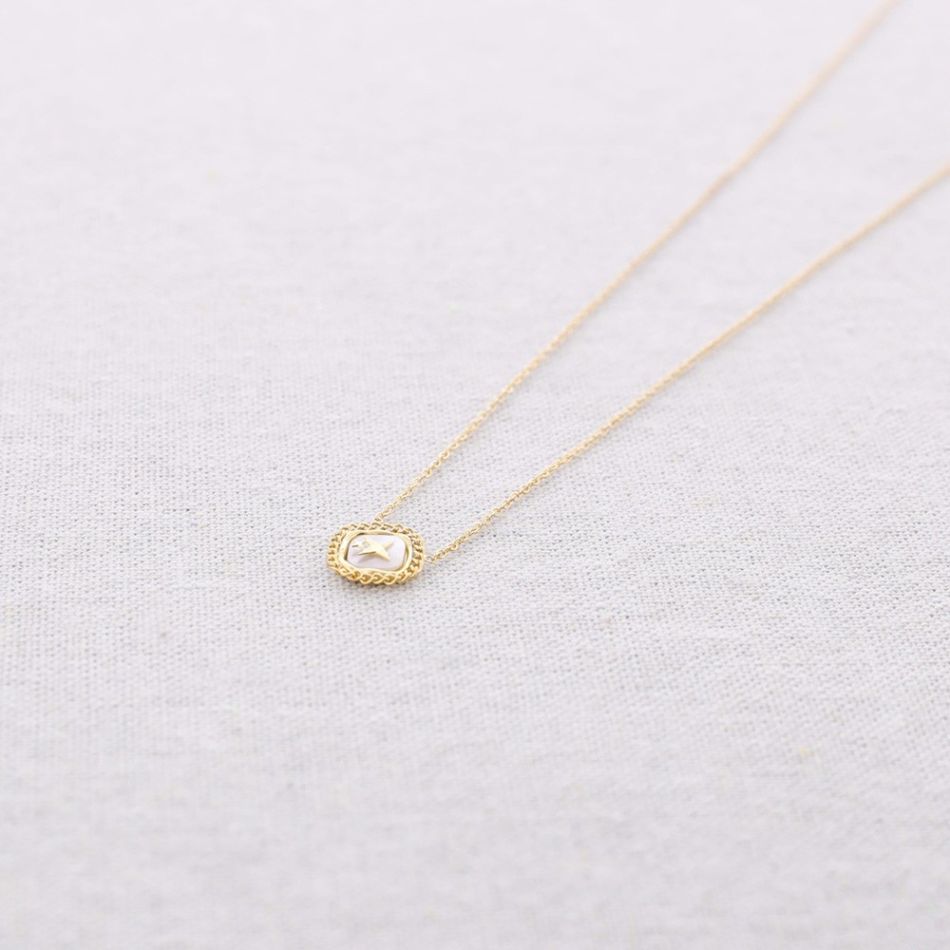 STEEL CHOKER CHAIN SQUARE MEDAL NACRE