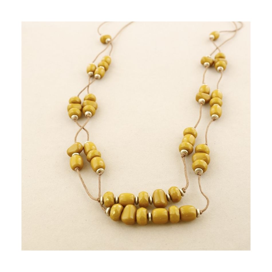 LONG DOUBLE RESIN BEADS NECKLACE
