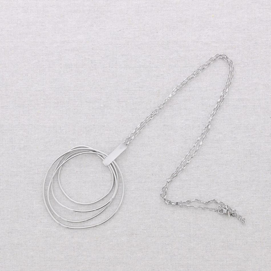 LONG STEEL NECKLACE WITH 4 HOOPS PENDANT