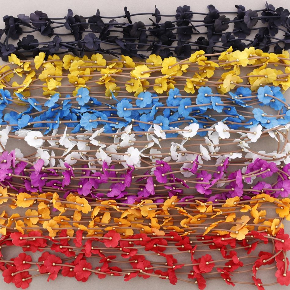 COLLAR LARGO GOMA FLORES TELA