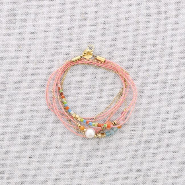 PULSERA TRES VUELTAS ACERO HILOS PIEDRAS