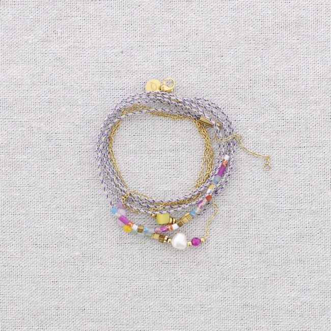 PULSERA TRES VUELTAS ACERO HILOS PIEDRAS