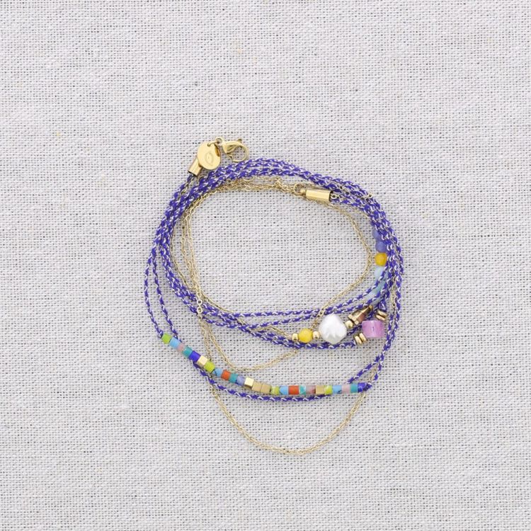 PULSERA TRES VUELTAS ACERO HILOS PIEDRAS 2