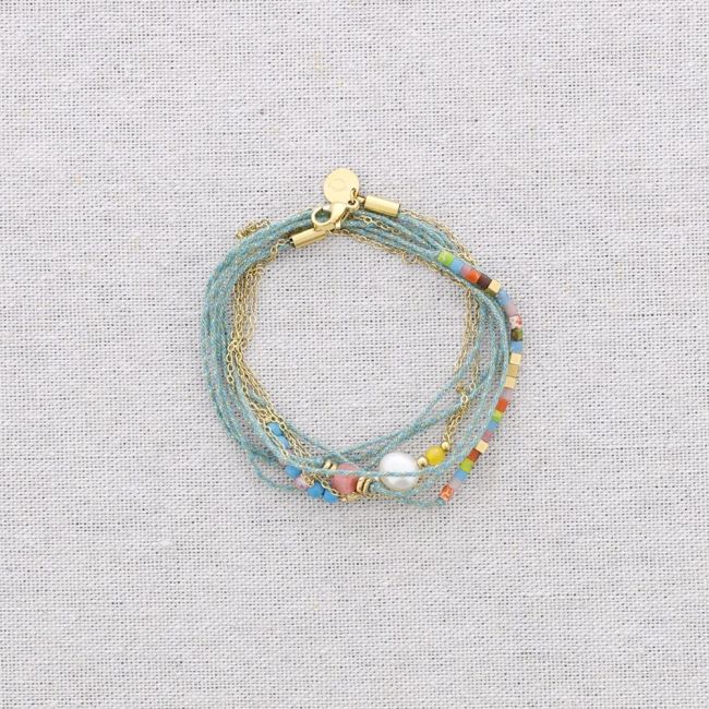 BRACELET THREE ROPS STEEL THREAD STONES