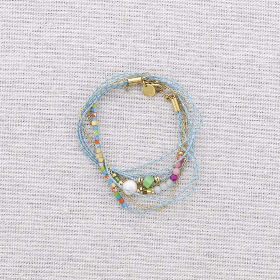 BRACELET THREE ROPS STEEL THREAD STONES