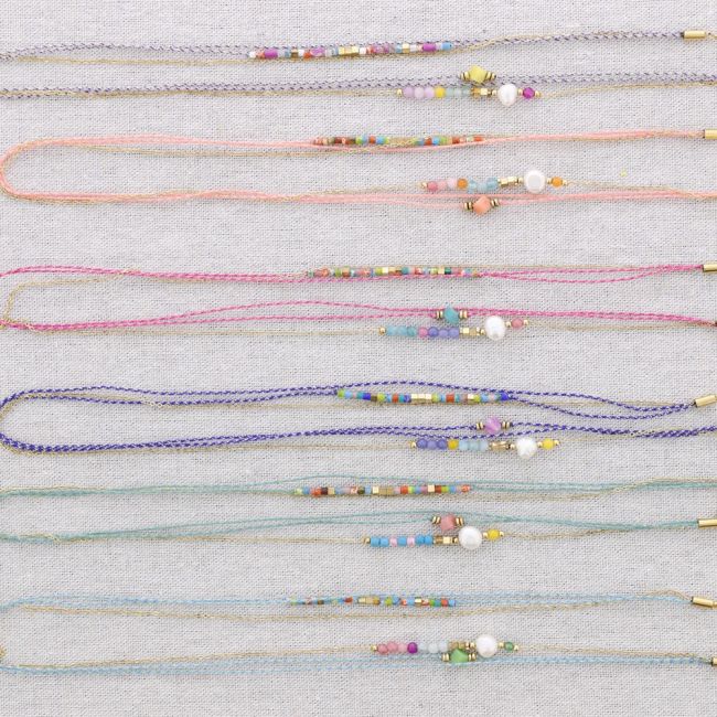 PULSERA TRES VUELTAS ACERO HILOS PIEDRAS