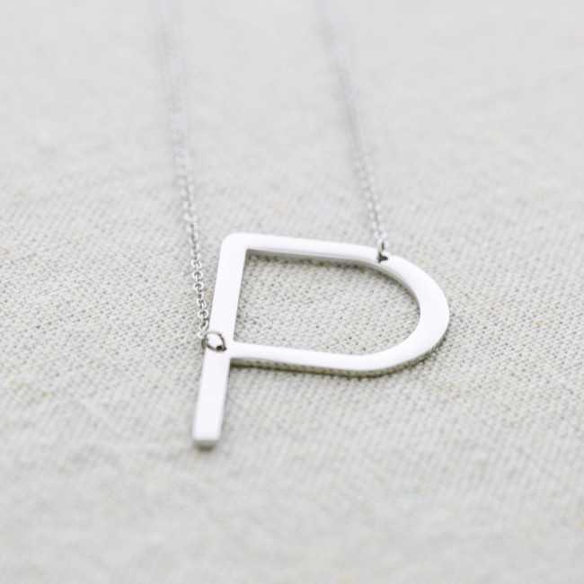 INITIAL LETTER E LARGE STEEL NECKLACE