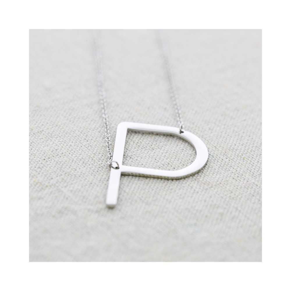 INITIAL LETTER E LARGE STEEL NECKLACE