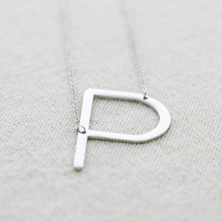 INITIAL LETTER E LARGE STEEL NECKLACE