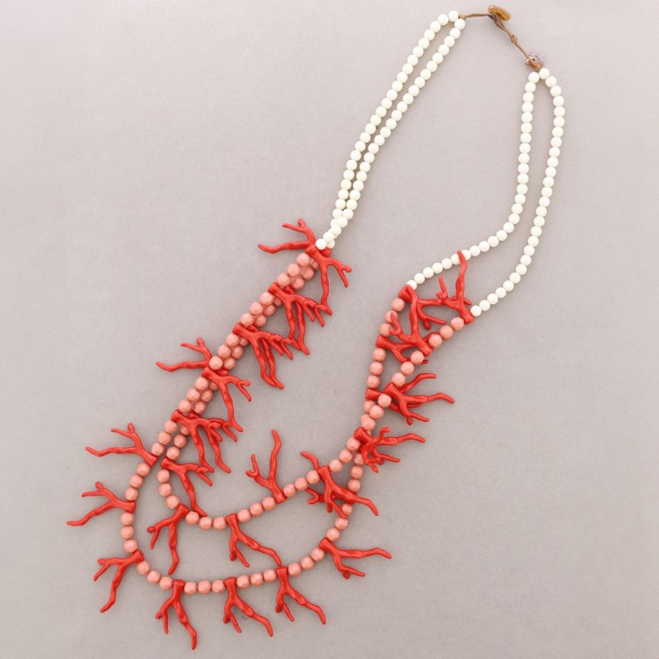 COLLAR LARGO DOBLE BOLAS CORALES RESINA