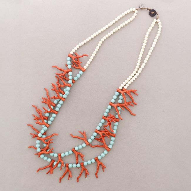 LONG DOUBLE CORAL RESIN BALL NECKLACE