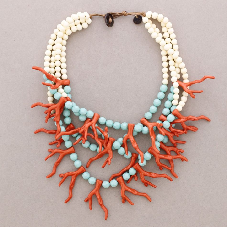 4-TIER RESIN CORAL BALLS NECKLACE