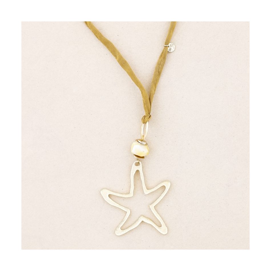 METAL STAR STONE LONG PENDANT NECKLACE