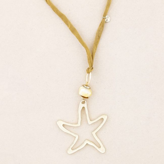 METAL STAR STONE LONG PENDANT NECKLACE