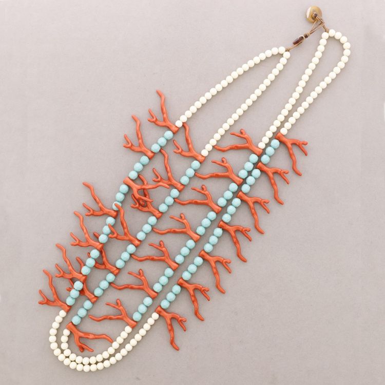 COLLAR DOBLE BOLAS CORALES RESINA