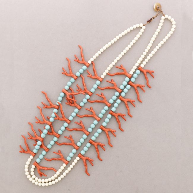 RESIN CORAL BALLS DOUBLE NECKLACE