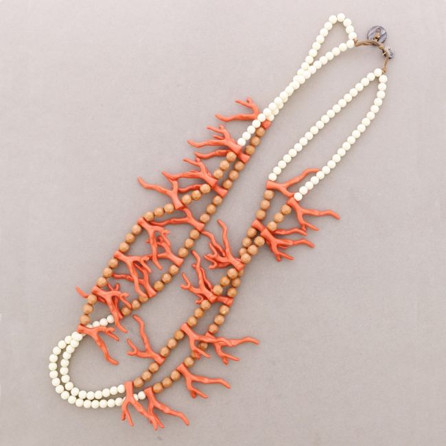 COLLAR DOBLE BOLAS CORALES RESINA