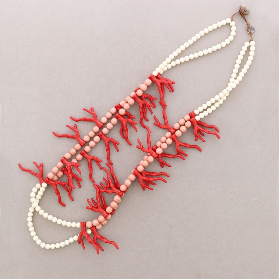 COLLAR DOBLE BOLAS CORALES RESINA