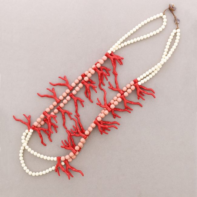 RESIN CORAL BALLS DOUBLE NECKLACE