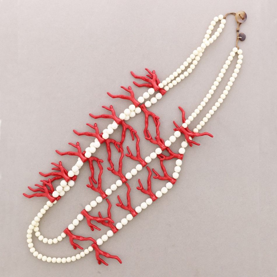 COLLAR DOBLE BOLAS CORALES RESINA