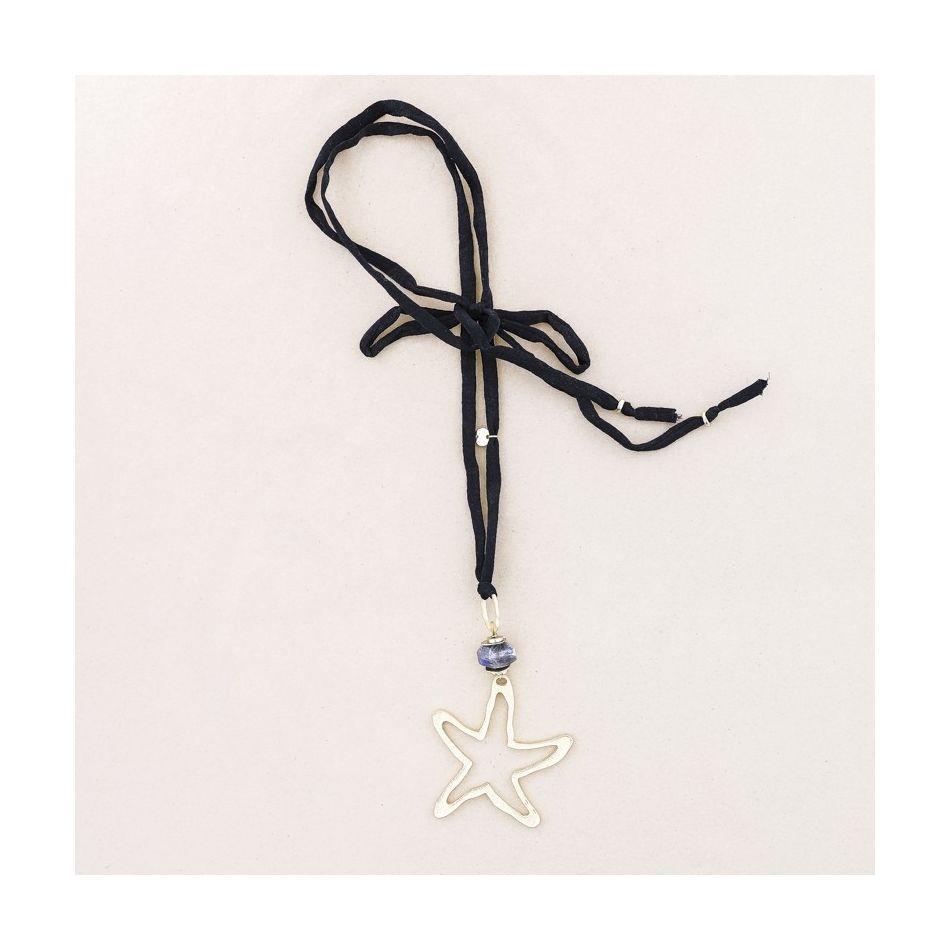 COLLAR LARGO COLGANTE PIEDRA ESTRELLA METAL